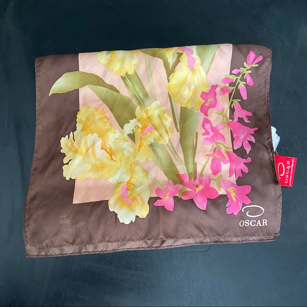 Oscar silk brown floral scarf neck tie scarf